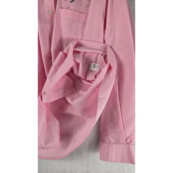 Rock N Roll Women's Shirt 50's Elvis Pink White Stripe XL Button-Up Long Sleeve - Picture 11 of 16